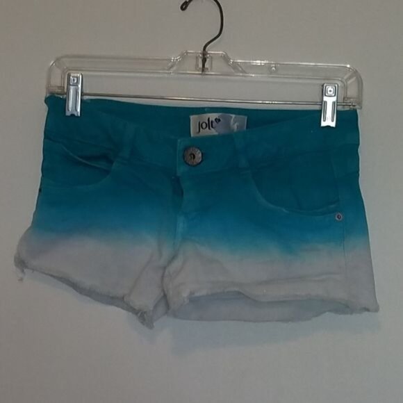 Jolt Short Shorts Jean Teal White Cotton Denim Ombre Juniors WOMEN'S WOMAN'S 0 - Picture 6 of 9